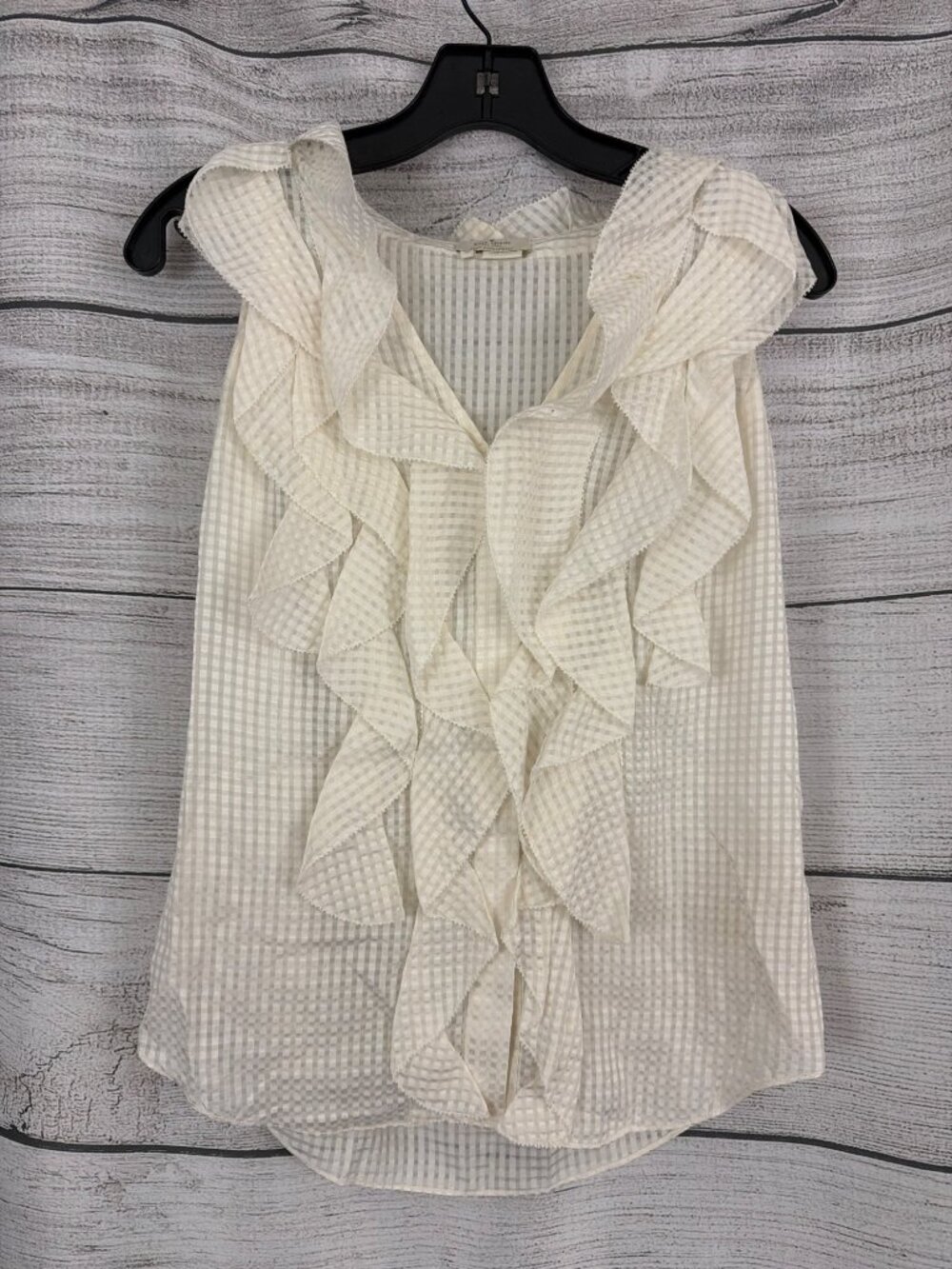 Kate Spade New York Ivory Checkered Ruffle Sleeveless Blouse Size 0